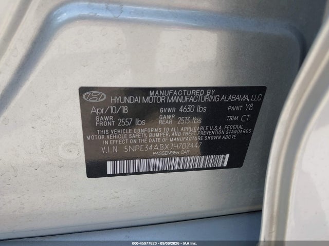 Продажа на аукционе авто 2018 Hyundai Sonata Limited 2.0t+, vin: 5NPE34ABXJH702447, номер лота: 45977620