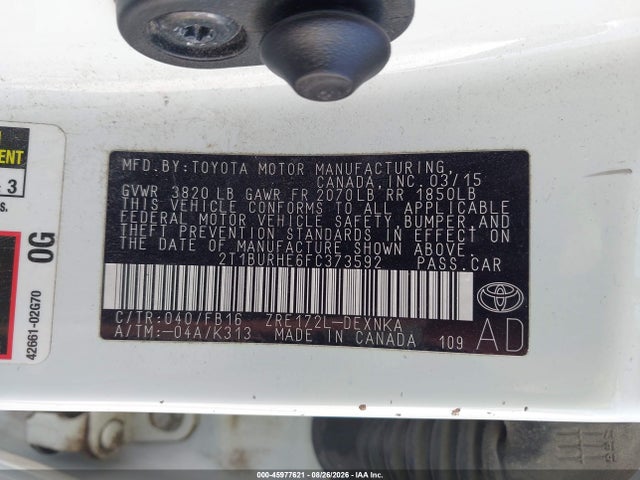 Aukcja sprzedaży 2015 Toyota Corolla Le, vin: 2T1BURHE6FC373592, numer aukcji: 45977621