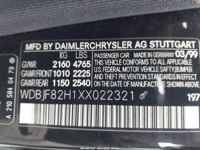 Продажа на аукционе авто 1999 Mercedes-benz E 320 4matic, vin: WDBJF82H1XX022321, номер лота: 45977627