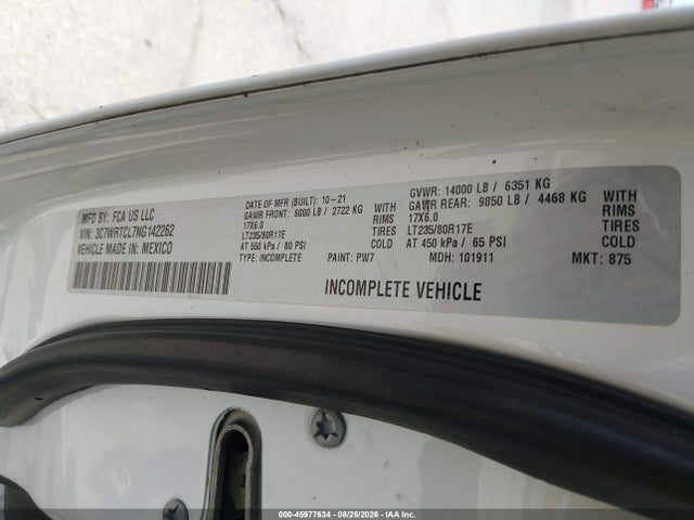 Aukcja sprzedaży 2022 Ram 3500 Chassis Tradesman/slt/laramie/limited, vin: 3C7WRTCL7NG142262, numer aukcji: 45977634