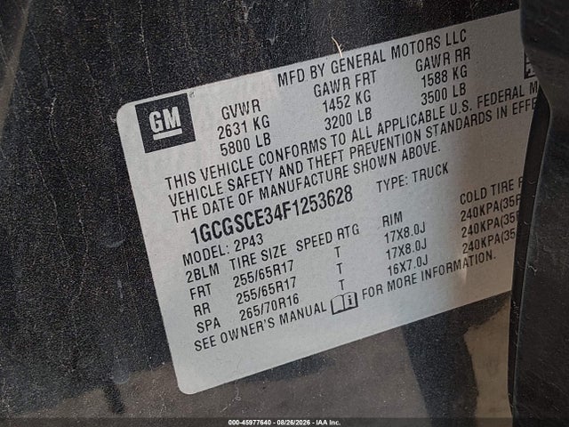 Продажа на аукционе авто 2015 Chevrolet Colorado Z71, vin: 1GCGSCE34F1253628, номер лота: 45977640