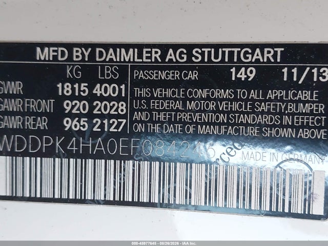 Продаж на аукціоні авто 2014 Mercedes-benz Slk 250, vin: WDDPK4HA0EF084246, номер лоту: 45977645