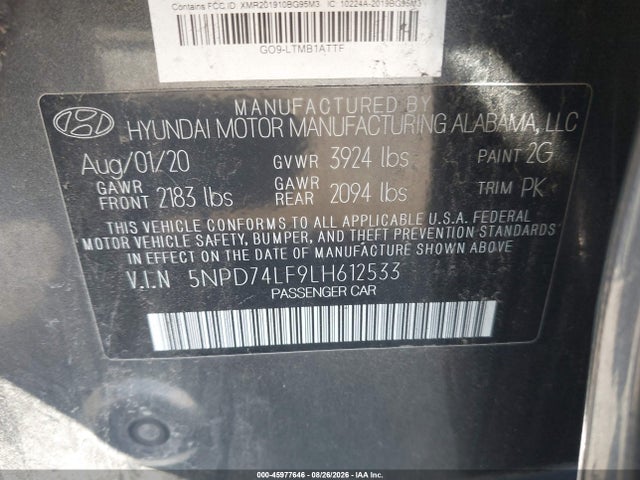 Продаж на аукціоні авто 2020 Hyundai Elantra Se, vin: 5NPD74LF9LH612533, номер лоту: 45977646