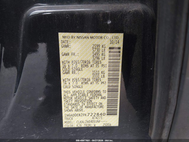 Nissan Frontier Sv 2015 1N6AD0ER2FN722840 Image 9