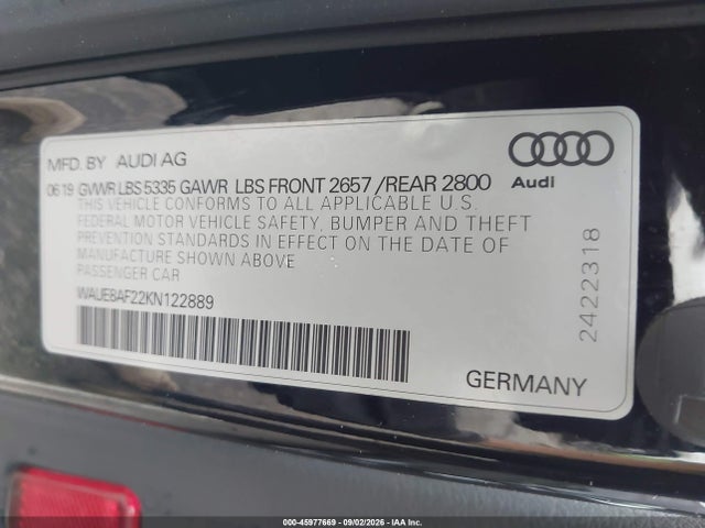 Продаж на аукціоні авто 2019 Audi A6 45 Premium, vin: WAUE8AF22KN122889, номер лоту: 45977669