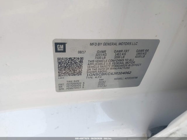 45977670 :رقم المزاد ، 1GNSCBKC4JR104062 vin ، 2018 Chevrolet Tahoe Lt مزاد بيع