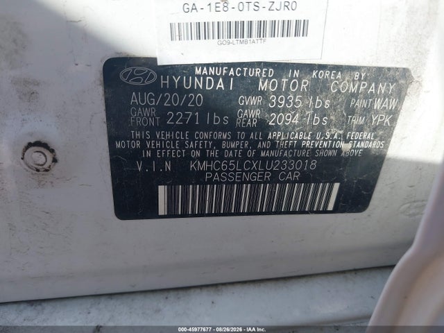 Продаж на аукціоні авто 2020 Hyundai Ioniq Hybrid Blue, vin: KMHC65LCXLU233018, номер лоту: 45977677