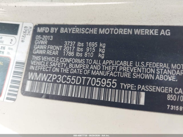 Продаж на аукціоні авто 2013 Mini Convertible Cooper S, vin: WMWZP3C55DT705955, номер лоту: 45977735