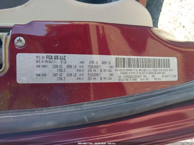Aukcja sprzedaży 2018 Dodge Grand Caravan Se, vin: 2C4RDGBG0JR254877, numer aukcji: 45977740