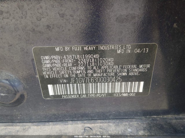 Aukcja sprzedaży 2013 Subaru Impreza Wrx, vin: JF1GV7E63DG030425, numer aukcji: 45977744