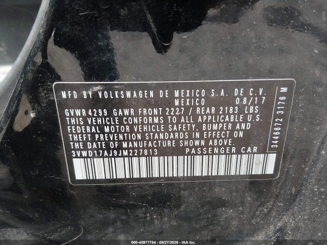 Продаж на аукціоні авто 2018 Volkswagen Jetta 1.8t Se Sport, vin: 3VWD17AJ9JM227813, номер лоту: 45977784