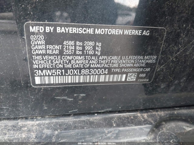 Aukcja sprzedaży 2020 Bmw 330i, vin: 3MW5R1J0XL8B30004, numer aukcji: 45977791