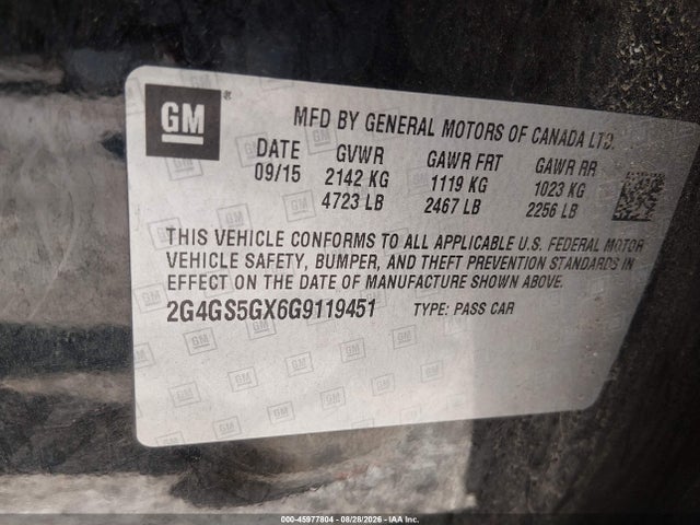45977804 :رقم المزاد ، 2G4GS5GX6G9119451 vin ، 2016 Buick Regal Turbo Premium Ii مزاد بيع
