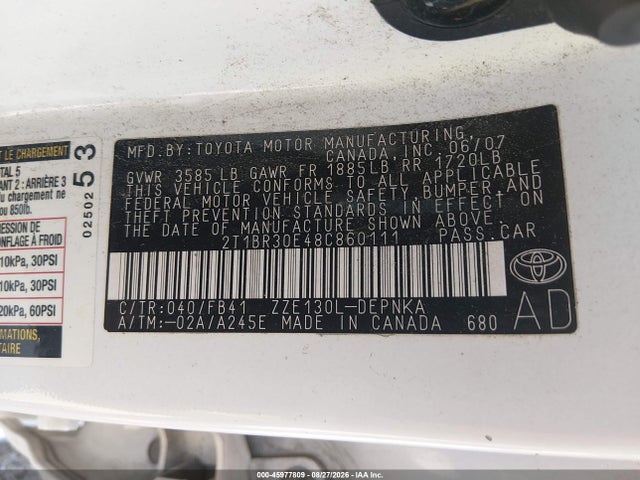Продажа на аукционе авто 2008 Toyota Corolla Le, vin: 2T1BR30E48C860111, номер лота: 45977809
