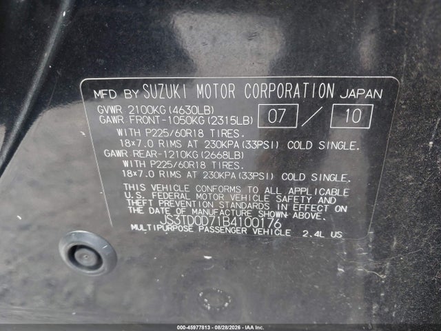 Aukcja sprzedaży 2011 Suzuki Grand Vitara Limited, vin: JS3TD0D71B4100176, numer aukcji: 45977813