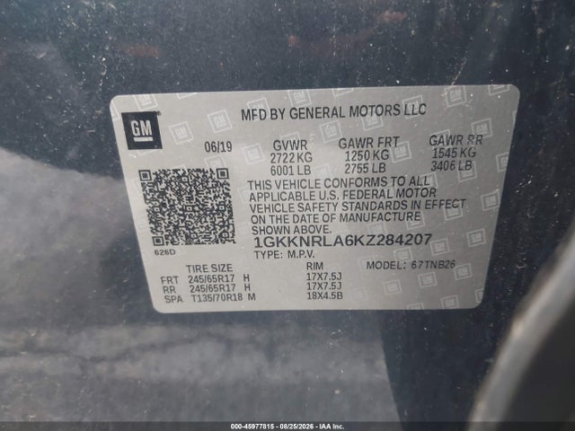 Aukcja sprzedaży 2019 Gmc Acadia Sle-1, vin: 1GKKNRLA6KZ284207, numer aukcji: 45977815