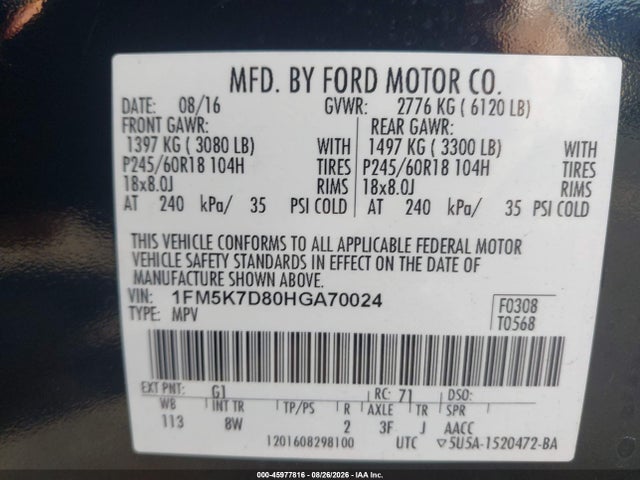 Ford EXPLORER XLT 2017 1FM5K7D80HGA70024 Image 9