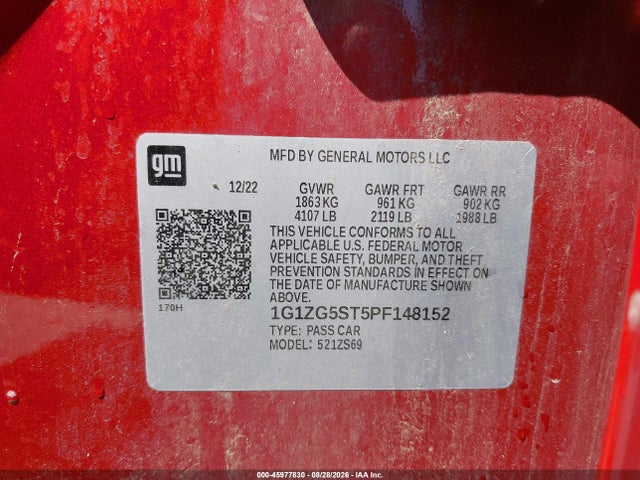 Aukcja sprzedaży 2023 Chevrolet Malibu Fwd Rs, vin: 1G1ZG5ST5PF148152, numer aukcji: 45977830
