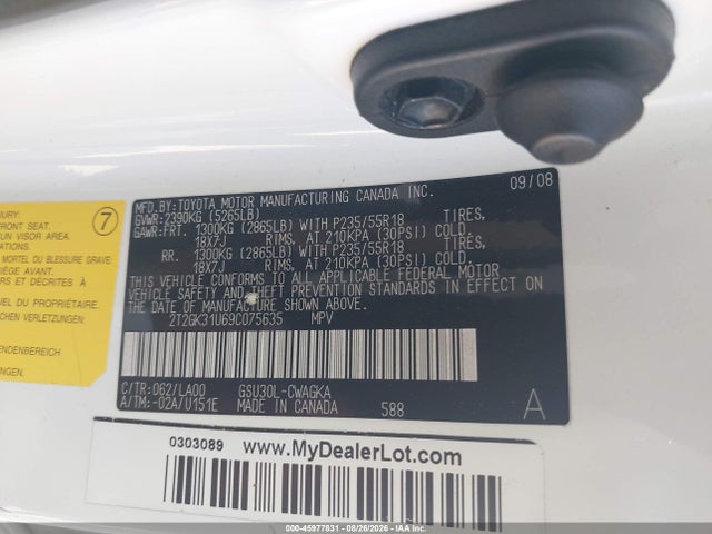 Продажа на аукционе авто 2009 Lexus Rx 350, vin: 2T2GK31U69C075635, номер лота: 45977831