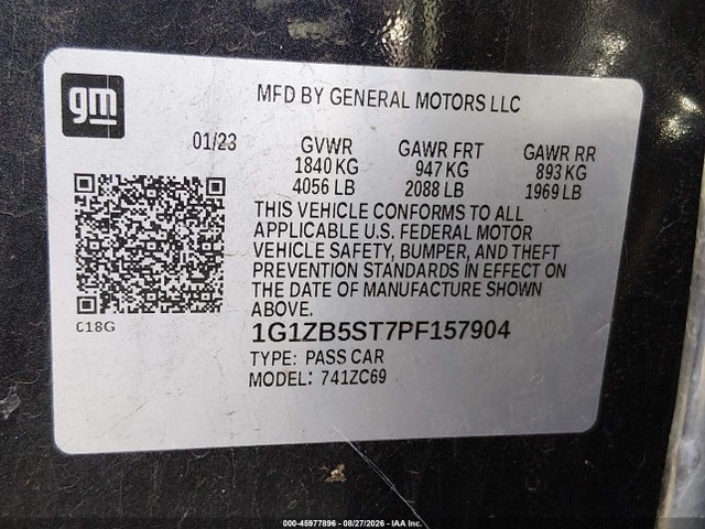 2023 Chevrolet Malibu Fwd Ls მანქანა იყიდება აუქციონზე, vin: 1G1ZB5ST7PF157904, აუქციონის ნომერი: 45977896