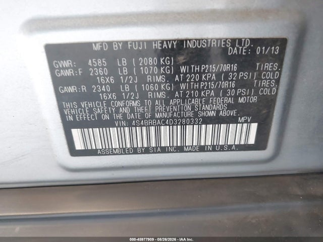Продаж на аукціоні авто 2013 Subaru Outback 2.5i, vin: 4S4BRBAC4D3280332, номер лоту: 45977909