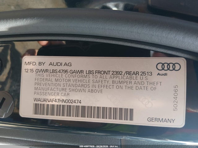Продажа на аукционе авто 2017 Audi A4 Premium, vin: WAUANAF47HN002474, номер лота: 45977929