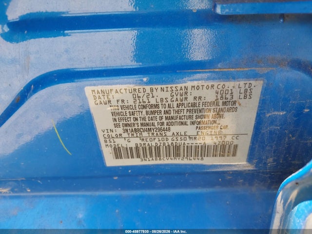 2021 Nissan Sentra Sv Xtronic Cvt მანქანა იყიდება აუქციონზე, vin: 3N1AB8CV4MY296448, აუქციონის ნომერი: 45977930