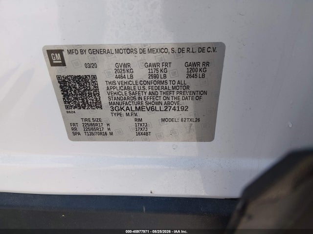 Продаж на аукціоні авто 2020 Gmc Terrain Fwd Sle, vin: 3GKALMEV6LL274192, номер лоту: 45977971