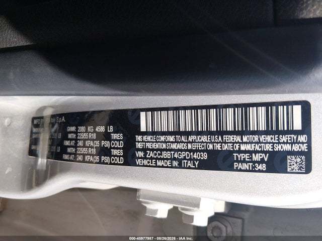 Aukcja sprzedaży 2016 Jeep Renegade Latitude, vin: ZACCJBBT4GPD14039, numer aukcji: 45977987
