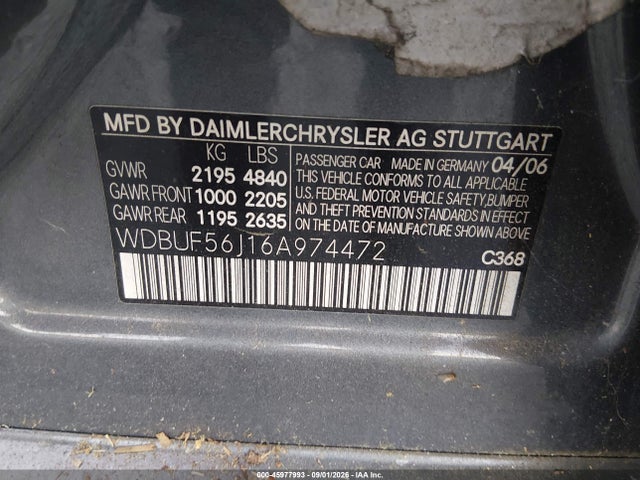 45977993 :رقم المزاد ، WDBUF56J16A974472 vin ، 2006 Mercedes-benz E 350 مزاد بيع