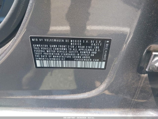 45977997 :رقم المزاد ، 3VWDB7AJ6HM405197 vin ، 2017 Volkswagen Jetta 1.4t Se مزاد بيع