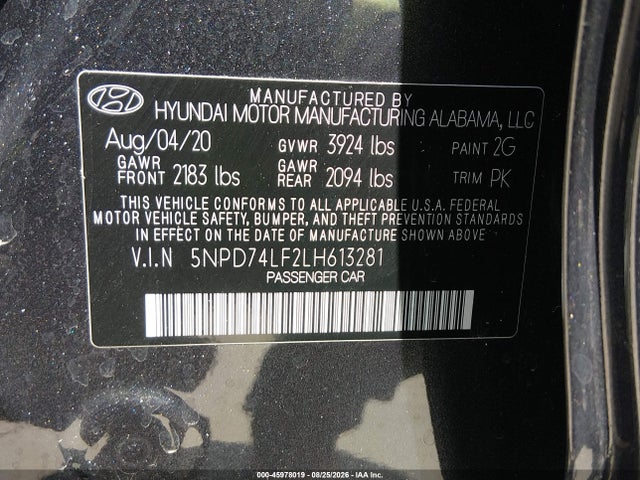 Продажа на аукционе авто 2020 Hyundai Elantra Se, vin: 5NPD74LF2LH613281, номер лота: 45978019