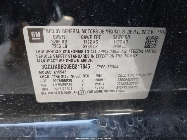 2014 Chevrolet Silverado 1500 Ltz მანქანა იყიდება აუქციონზე, vin: 3GCUKSEC9EG317045, აუქციონის ნომერი: 45978023