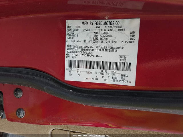 45978026 :رقم المزاد ، 1FMEU73E99UA14605 vin ، 2009 Ford Explorer Xlt مزاد بيع