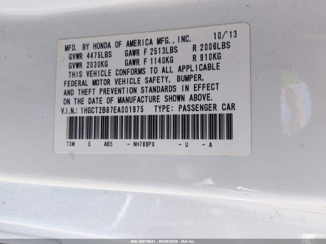 Honda Accord Ex-l V-6 2014 1HGCT2B87EA001975 Image 9