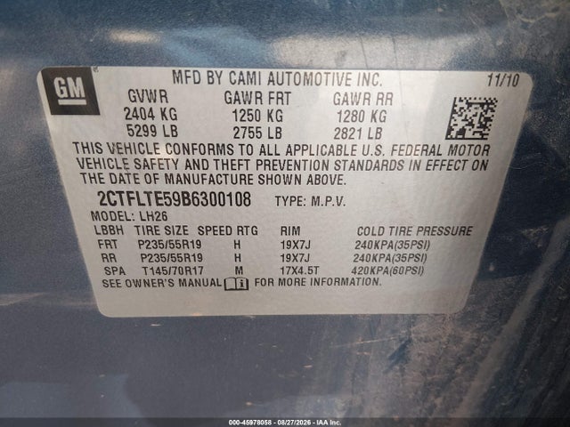 45978058 :رقم المزاد ، 2CTFLTE59B6300108 vin ، 2011 Gmc Terrain Sle-2 مزاد بيع