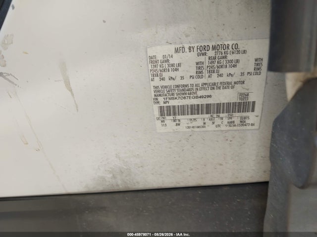 Продаж на аукціоні авто 2014 Ford Explorer Xlt, vin: 1FM5K7D87EGB49296, номер лоту: 45978071