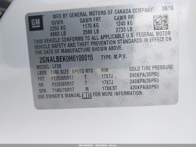Chevrolet EQUINOX LS 2017 2GNALBEK9H6108015 Image 9