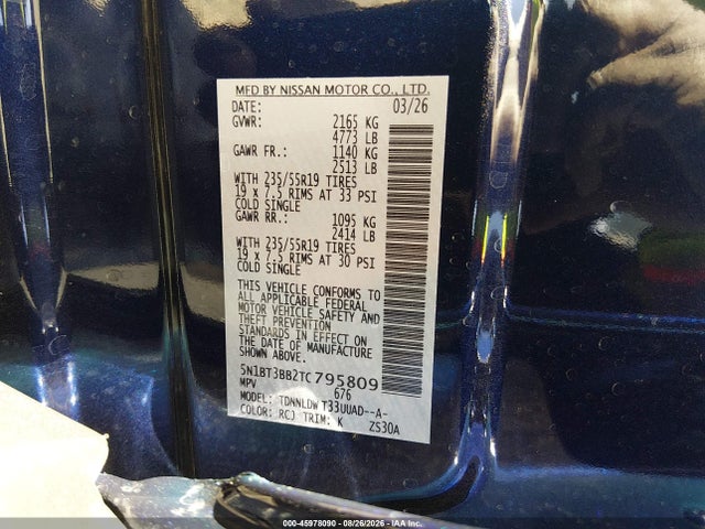 Aukcja sprzedaży 2026 Nissan Rogue Dark Armor, vin: 5N1BT3BB2TC795809, numer aukcji: 45978090