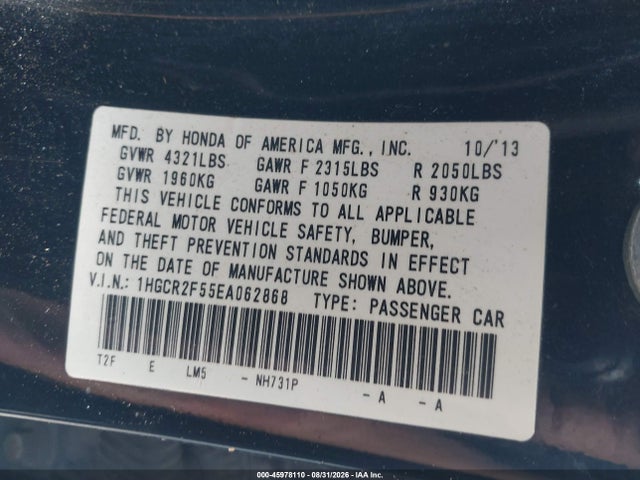 Aukcja sprzedaży 2014 Honda Accord Sport, vin: 1HGCR2F55EA062868, numer aukcji: 45978110