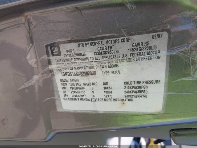 Aukcja sprzedaży 2008 Chevrolet Trailblazer Lt, vin: 1GNDS13SX82142930, numer aukcji: 45978116