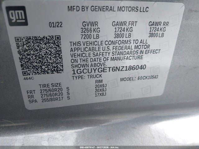 Продажа на аукционе авто 2022 Chevrolet Silverado 1500 Ltd 4wd  Short Bed Ltz, vin: 1GCUYGET6NZ186040, номер лота: 45978147