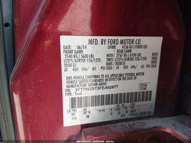 Продаж на аукціоні авто 2015 Ford F-250 Lariat, vin: 1FT7W2BT3FEA92877, номер лоту: 45978157