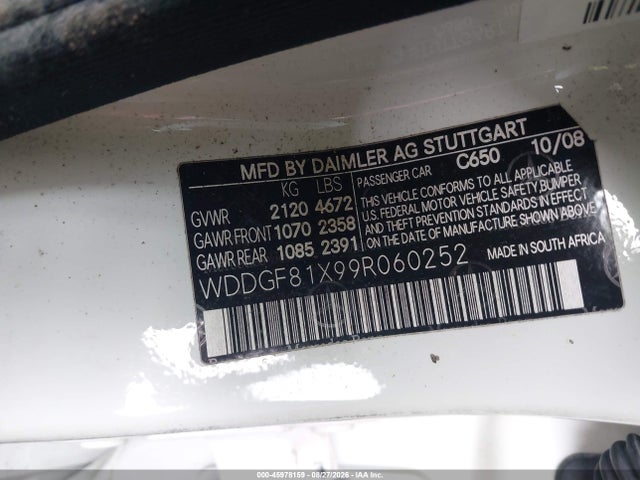 Aukcja sprzedaży 2009 Mercedes-benz C 300 Luxury 4matic, vin: WDDGF81X99R060252, numer aukcji: 45978159
