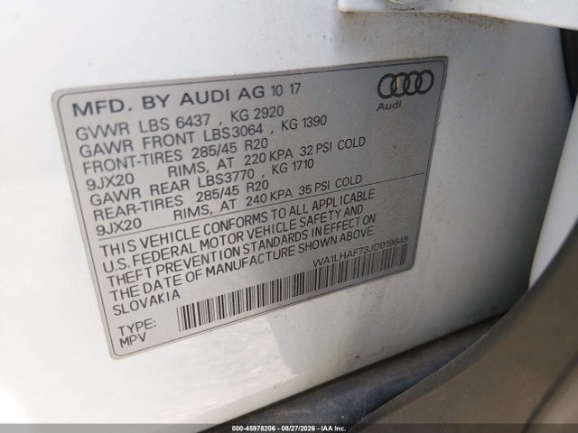 Aukcja sprzedaży 2018 Audi Q7 2.0t Premium, vin: WA1LHAF73JD019646, numer aukcji: 45978206