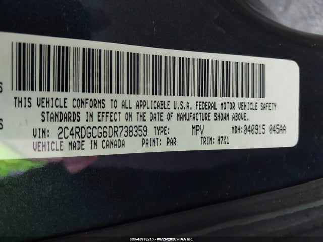 Продажа на аукционе авто 2013 Dodge Grand Caravan Sxt, vin: 2C4RDGCG6DR738359, номер лота: 45978213