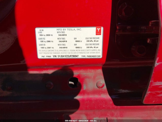Aukcja sprzedaży 2018 Tesla Model S 100d/75d/p100d, vin: 5YJSA1E23JF296947, numer aukcji: 45978217
