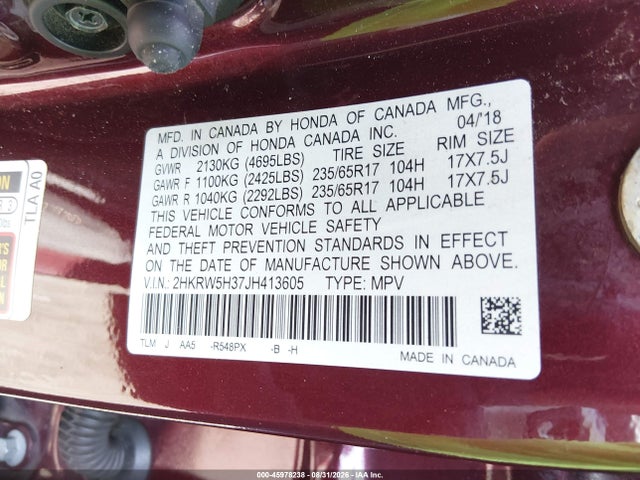 Продажа на аукционе авто 2018 Honda Cr-v Lx, vin: 2HKRW5H37JH413605, номер лота: 45978238
