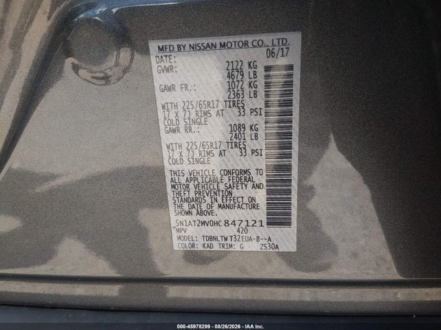 Nissan ROGUE SV 2017 5N1AT2MV0HC847121 Image 9