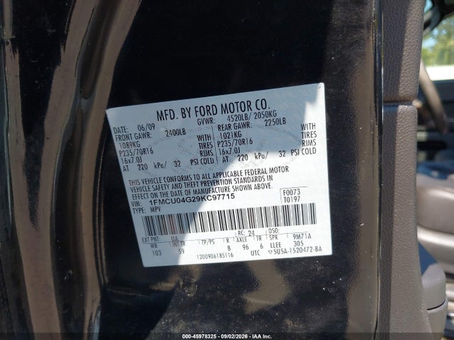 2009 Ford Escape Limited მანქანა იყიდება აუქციონზე, vin: 1FMCU04G29KC97715, აუქციონის ნომერი: 45978325